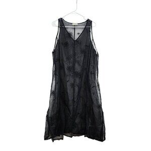 Krista Larson Women's 100% Silk V-neck Sheer Embellished  Midi Dress - OS